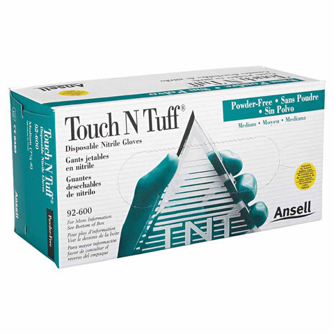 92-600 Nitrile Powder-Free Disposable Gloves, Smooth, 4.9 mil Palm/5.5 mil Fingers, Medium, Green 012-92-600-7.5-8
