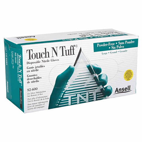 92-600 Nitrile Powder-Free Disposable Gloves, Smooth, 4.9 mil Palm/5.5 mil Fingers, Large, Green 012-92-600-8.5-9