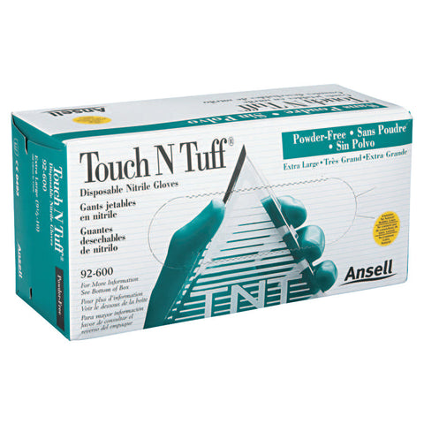 92-600 Nitrile Powder-Free Disposable Gloves, Smooth, 4.9 mil Palm/5.5 mil Fingers, X-Large, Green 012-92-600-9.5-10