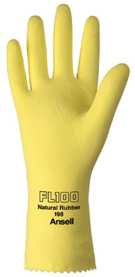 Unsupported Latex Gloves, 9, Natural Latex, Flock Lined, Yellow 012-198-9