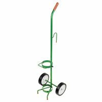 D/E Size Cylinder Transport Cart, Single, 12 in W x 41 in H x 10 in D, 6 in Semi-Pneumatic Wheels, Gurney/Mask Hooks 021-6105