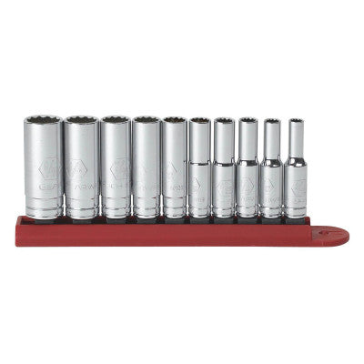 10 Pc. 1/4 in Drive 12 Point SAE Deep Socket Sets, 3/16 in to 9/16 in 329-80309D