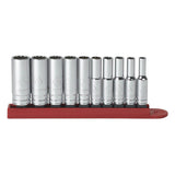 10 Pc. 1/4 in Drive 12 Point SAE Deep Socket Sets, 3/16 in to 9/16 in 329-80309D