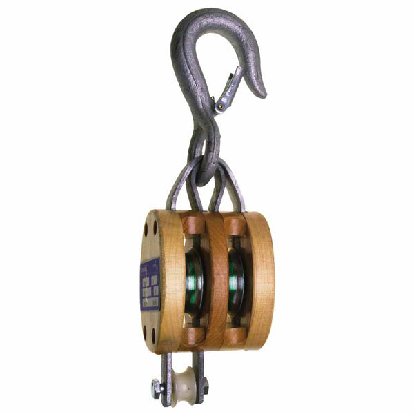 Manila Rope Regular Wood Shell Blocks, 2 Wheels, 1400lb, 1/2" Cable, Swivel Hook 193-7206934