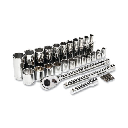 30-Pc 3/8 in Drive 6 and 12 Point SAE Mechanics Tool Set, SAE 192-CSWS8C