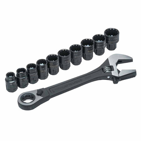 Pass-Thru X6 Black Oxide Adjustable Wrench and Spline Socket Set, 11 PC 181-CPTAW8