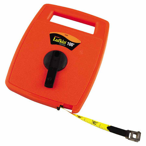 Hi-Viz Linear Measuring Tape, 1/2 in x 100 ft, SAE, Single Sided, Orange 182-706D