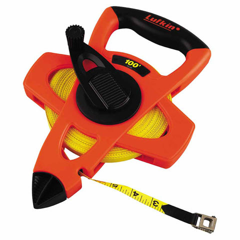 Hi-Viz Orange Reel Fiberglass Tapes, 1/2 in x 100 ft, SAE, Orange, 1/8 in Grad 182-FE100