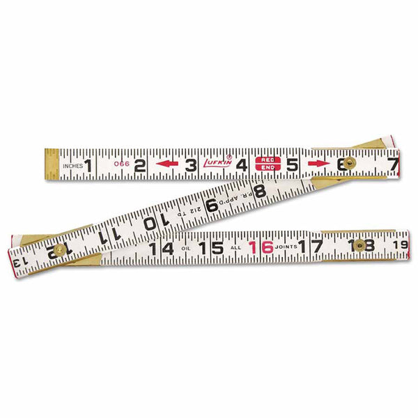 Red End Flat Reading Folding Wood Rule, 6 ft L, Wood, SAE 182-066FN