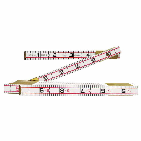 Red End Engineer's Scale Folding Wood Rule, 6 ft L, Wood, SAE 182-1066DN