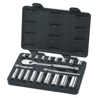 21 Piece Surface Drive Socket Sets With 84 Tooth Ratchet, 3/8 in, 6 & 12 Point 329-80557