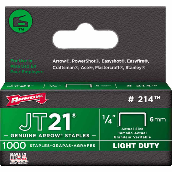 JT21 Type Staples, 1/4 in, 1000 per box 091-214