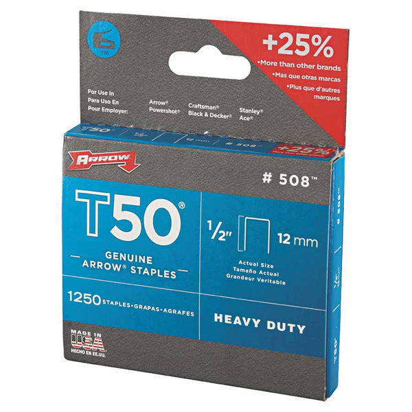 T50 Type Staple, #508, 1/2 in L x 3/8 in W, 1,250/PK 091-50824