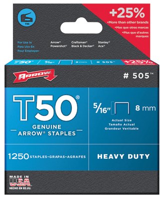 T50 Type Staple, #505, 5/16 in L x 3/8 in W, 1,250/PK 091-505
