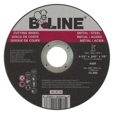 Cutting Wheel, 4-1/2 in dia, 0.045 in Thick, 7/8 in Arbor, 60 Grit, Aluminum Oxide 903-1RC4578