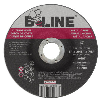 Depressed Ctr Cutting Wheel, 5 in dia, 0.045 in Thick, 7/8 in Arbor, 60 Grit 903-27RC578
