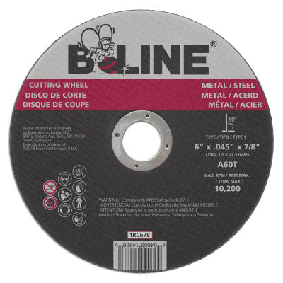 Cutting Wheel, 6 in dia, 0.045 in Thick, 7/8 in Arbor, 60 Grit, Alum Oxide 903-1RC678