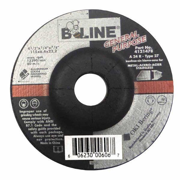 Depressed Ctr Grinding Wheel, 4-1/2 in dia, 1/4 in Thick, 7/8 in Arbor, 24 Grit 903-4121478