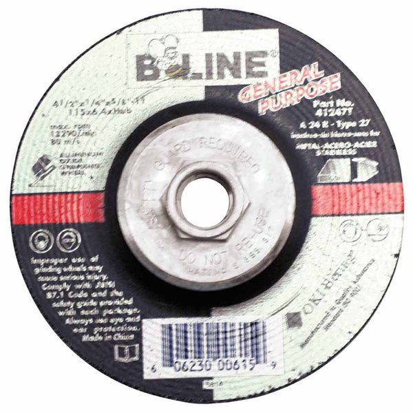 Depressed Center Grinding Wheel, 4-1/2 in dia, 5/8 in-11 Arbor, 1/4 in Thick, 24 Grit, Aluminum Oxide 903-41247T