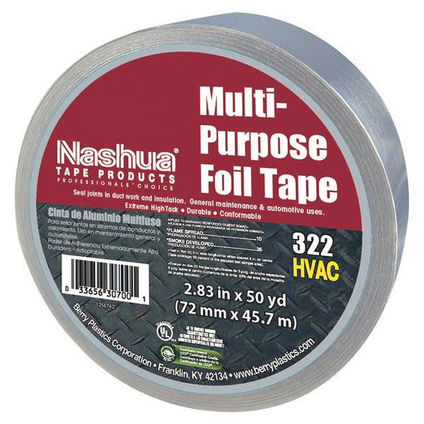 323 Multi-Purpose Plain Foil Tape, 72 mm x 46 m, 5 mil, Aluminum Silver 573-1087629