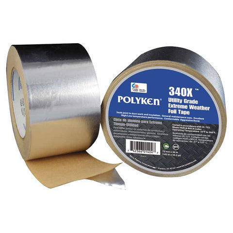 340X Utility Extreme Weather Foil Tape, 72 mm X 46 m, 3 mil, Aluminum 573-1283419