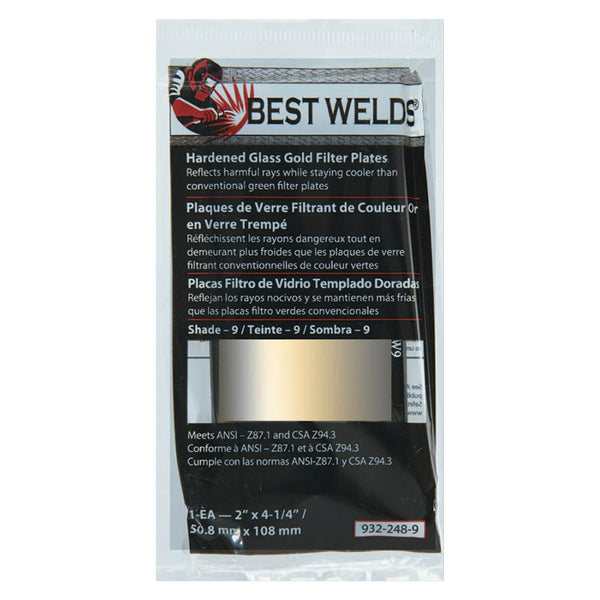 Hardened Glass Gold Filter Plate, Gold/9, 2 in x 4.25 in, SH9, Glass 901-932-248-9