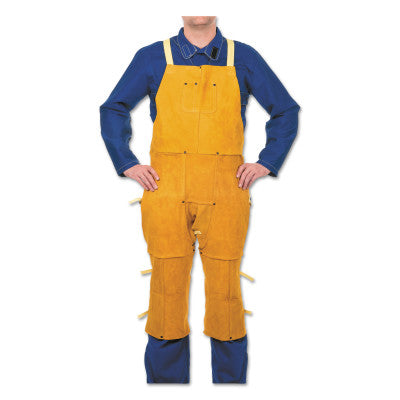 Leather Split Leg Bib Apron, 24 in W x 36 in L, Split Cowhide, Golden Brown 902-Q-8