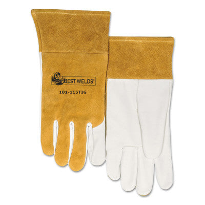 115-TIG Split Cowhide/Goatskin Palm Welding Gloves, X-Large, Buck Tan/White 902-115TIG-XL