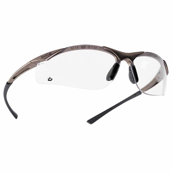 CONTOUR Safety Glasses, Clear Polycarbonate Lens, Anti-Fog/Anti-Scratch, Bronze Nylon/Rubber Frame 286-40044