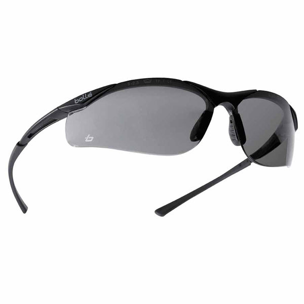CONTOUR Safety Glasses, Smoke Polycarbonate Lens, Anti-Fog/Anti-Scratch, Gray/Black Nylon/Rubber Frame 286-40045