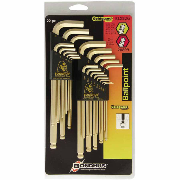 GoldGuard L-Wrench Combination Sets, 22 pieces, Ball Hex Tip, Inch/Metric 116-20899