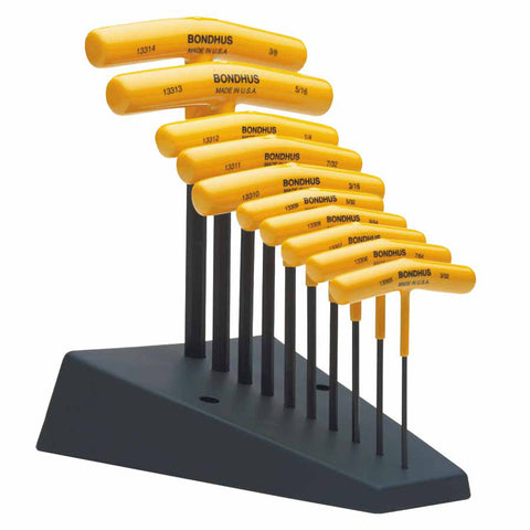 T-Handle Hex Tool Set, 10 per Stand, Hex Tip, Inch, 3/32 in to 3/8 in 116-13390