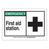 EMERGENCY First Aid Station Signs, 10w x 7h, Black/Green 262-21806