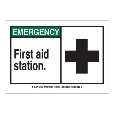 EMERGENCY First Aid Station Signs, 10w x 7h, Black/Green 262-21806
