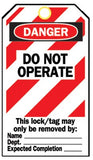Lockout Tag, 3 in W x 5.75 in H, Paper/Not Laminated, Danger, Do Not Operate, Black/Red on White 262-65452