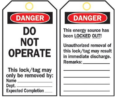Lockout Tag, 3 in W x 5-3/4 in H, Polyester, Danger, Do Not Operate, Includes Reverse Side, Black/Red on White 262-66050