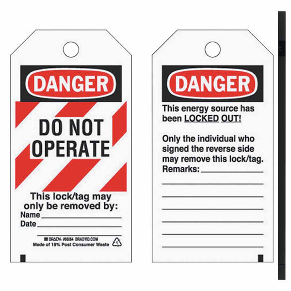 Lockout Tags, 5 3/4 in x 3 in, Economy Polyester, Danger, Do Not Operate 262-66064