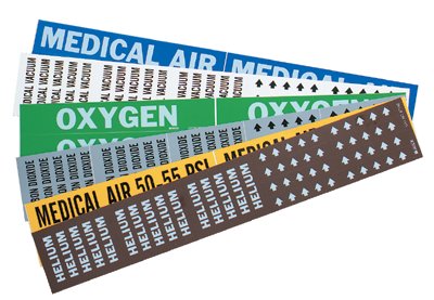 Medical Gas Pipe Markers, Oxygen, White on Green Vinyl, 2 1/4 in x 2 3/4 in 262-87747