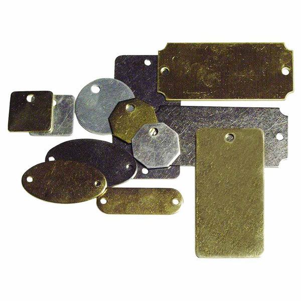 Brass Tags, 18 gauge, 3 in x 1 in, 1/8 in Holes, Rounded Rectangle 337-41292