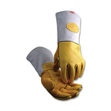 1485 Series Gold Elk Grain Heavy-Duty Welding Gloves, Grain Pigskin Leather, X-Large, White/Blue 607-1485-XL
