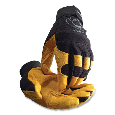 2900 Pig Grain Palm and Knuckle Protection Mechanics Gloves, Medium, Black/Yellow 607-2900-M