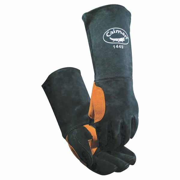 Heatflect Welding Gloves, Cow Split Leather, One Size, Black/Orange 607-1449