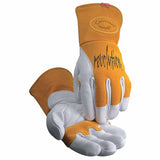 1810 revolution Cow Grain Unlined Palm 2-Layer Insulated Back MIG/Stick Welding Gloves, Large, Gold/White, Gauntlet Cuff 607-1810-L