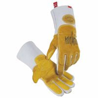 1812 revolution Pig Grain FR Cotton Fleece Lined MIG/Stick Welding Gloves, Large, Gold/White, Gauntlet Cuff 607-1812-L