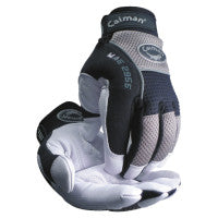 White Goat Grain Leather Palm Gloves, Medium, White/Black/Gray 607-2955-M