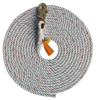 Rope Lifeline with Snap Hooks, 310 lb Cap, 50 ft, Polyester/Polypropylene Blend 098-1202794