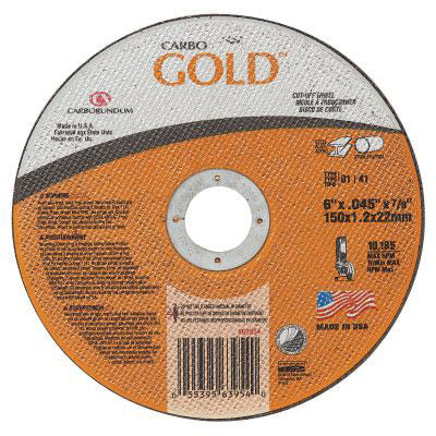 Carbo GoldCut Reinforced Aluminum Oxide Abrasive, 6 in dia, 0.045 in Thick, 7/8 in Arbor, 46 Grit 481-05539563954