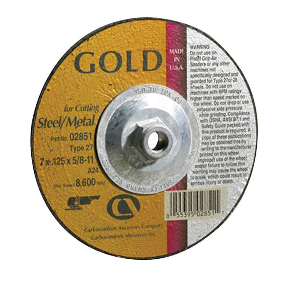 Gold AO Depressed Center Wheel, 4-1/2 in dia, 1/8 in Thick, 5/8 in Arbor, 24 Grit 481-05539504711