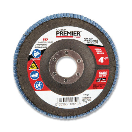 Premier Red Zirconia Alumina Type 29 Flap Disc, 4-1/2 in dia, 120 Grit, 7/8 in Arbor 481-05539518619