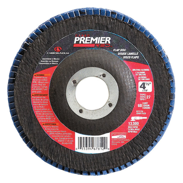 Premier Red Zirconia Alumina Type 27 Flap Disc, 4-1/2 in, 40 Grit, 5/8 in Arbor 481-05539564061